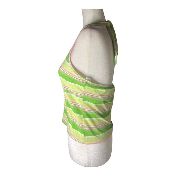 Y2K Green & Pink Striped Halter Top Tank Medium - Picture 2 of 4